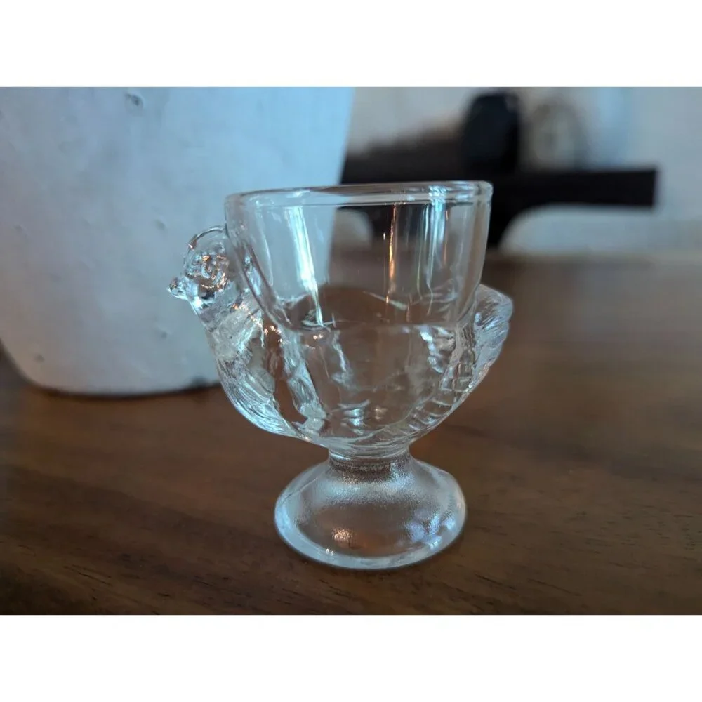 Vintage Glass Hen or Chicken Shaped Egg Cup by Luminarc Made in France